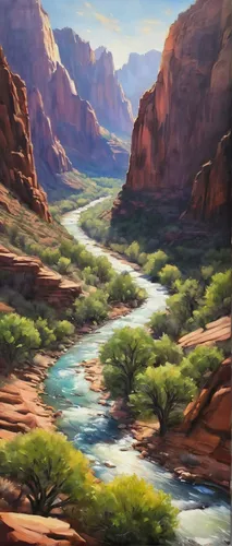 """Return to Zion"", 16x20, oil on linen, Zion National park painting, The Watchman, Virgin River, Pale original fine art by Maryanne Jacobsen",desert landscape,river landscape,desert desert landscape