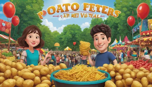 Create a romantic comedy where two rival tubers meet at a potato festival and unexpectedly fall in love.,potato fries,potato crisps,country potatoes,new potatoes,tomate frito,potato chips,fried potato