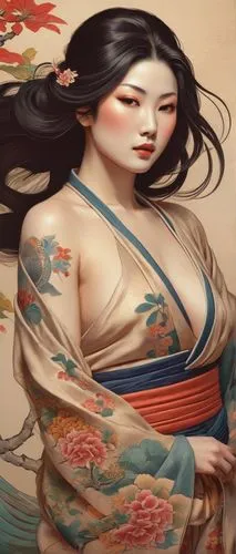 japanese art,geisha girl,oriental painting,geisha,oriental girl,oiran,Photography,General,Cinematic