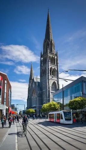 Christchurch, New Zealand, contemporary architectural design, futuristic building, sleek lines, minimalist structure, large glass windows, steel frames, modern materials, urban landscape, city square,