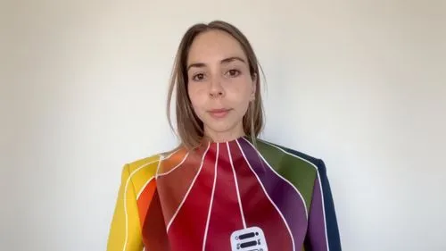 respect the pantone colors and suit the body, white flat background,a woman holds her face up against a colored surface,color fan,tuba,jogbra,clothes hangers,solexa,tiktok icon