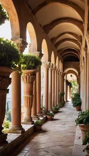 cloisters,cloister,colonnades,cloistered,arcaded,porticos,cortile,colonnade,loggia,ravello,assisi,porticoes,courtyards,patio,peristyle,monastery garden,mirogoj,patios,arches,archways,Illustration,Retro,Retro 06