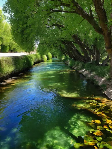 green trees with water,jordan river,watercourse,green water,aura river,clear stream,flowing creek,river landscape,a river,rio grande river,river cooter,water channel,flowing water,giverny,the vishera river,green landscape,water courses,waterway,source de la sorgue,mountain river,Illustration,Paper based,Paper Based 06