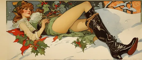 christmas pin up girl,vintage christmas card,christmas woman,pin up christmas girl,vintage christmas,christmas vintage,retro christmas girl,vintage christmas calendar,retro christmas lady,vintage illustration,christmas motif,mistletoe,christmas boots,yule,vintage post card,mucha,advertising figure,modern christmas card,christmas messenger,seasons greetings,Illustration,Retro,Retro 03