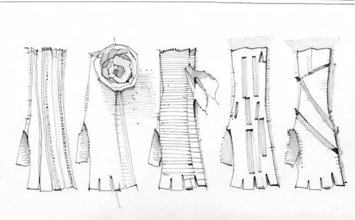 scabbards,belemnites,blowpipes,femurs,pan flutes,clothes pins,Design Sketch,Design Sketch,Hand-drawn Line Art