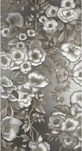 flower wallpaper in silver and white tones,flowered pattern on a metallic background,marble pattern,kimono fabric,flower fabric,whirlpool pattern,floral pattern paper,ceramic floor tile,Art,Classical 