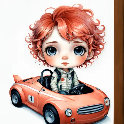 mini cooper,painter doll,mini suv,redhead doll,kewpie doll,girl and car,girl in car,small car,car drawing,cartoon car,mitsuoka viewt,clementine,toy car,muscle car cartoon,artist doll,automobile racer,custom portrait,cute cartoon character,drive,wind-up toy