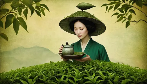 coffee tea illustration,tea field,tea zen,tea plant,japanese tea,sencha,tea garden,tea plantations,gyokuro,green tea,watering can,woman drinking coffee,tea plantation,darjeeling tea,longjing tea,tea ceremony,sayama tea,houkui tea,herb tea,pouring tea,Illustration,Realistic Fantasy,Realistic Fantasy 35