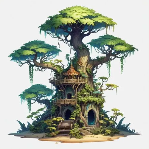 tree house,treehouses,treehouse,fairy house,mushroom island,tree house hotel,Illustration,Abstract Fantasy,Abstract Fantasy 11