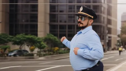 a man in a dress shirt and hat and sunglasses,policeman,videla,traffic cop,erap,patrolman,polizia