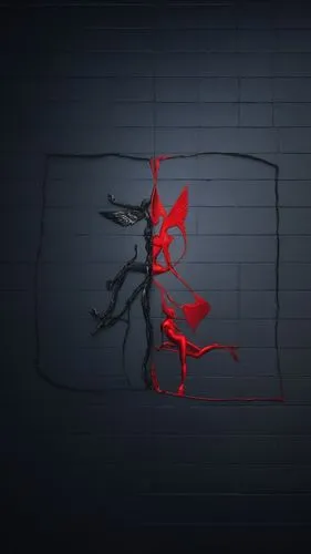 a being that is split in half, the left side is a black angel and the right side is a red devil,The Devil Angel,neurovascular,microvascular,arterburn,arteriovenous,thromboxane,angiogenesis,Photography