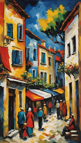 Imagine a Turkish family vacation filled with adventure and laughter.,street scene,village scene,italian painter,khokhloma painting,escher village,oil painting on canvas,oil painting,vendors,kalo chor