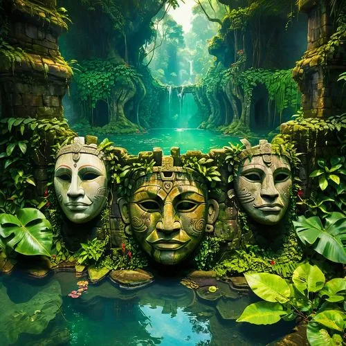 3d fantasy,gondwanaland,garden statues,underwater oasis,fantasy picture,amazonia,Conceptual Art,Fantasy,Fantasy 18