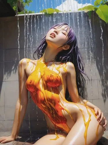 bodypaint,bodypainting,body painting,splash paint,tomatina,wet,wet girl,milk splash,wetpaint,neon body painting,passion fruit,wet body,splashing,shampoo,gunge,photoshoot with water,passion fruit oil,mikan,body art,motoko,Illustration,Japanese style,Japanese Style 18