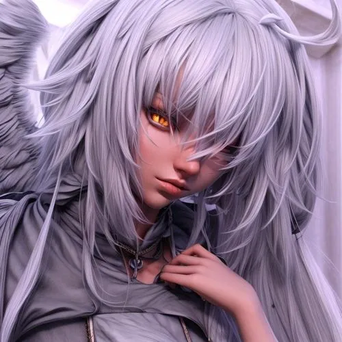 female doll,silvery,silver,artist doll,painter doll,angel figure,kotobukiya,whitey,gray kitty,gray hare,white rose snow queen,gray color,grey background,white bird,gray,gray animal,angel girl,silver rain,crying angel,dark angel