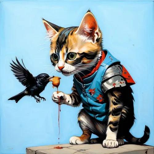 cat warrior,kitterman,cat sparrow,katzen,catino,kittani,Illustration,Realistic Fantasy,Realistic Fantasy 24