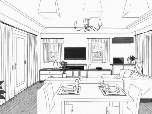 sketchup,office line art,apartment,kitchen,an apartment,roominess,Design Sketch,Design Sketch,Detailed Outline