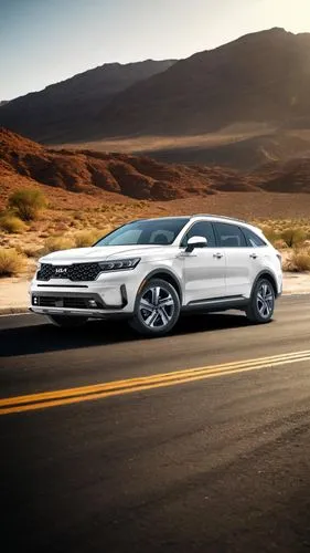 car standng on an empty road, hot weathr, burning sun, sandy weather, sunny atmosphere, mountans and the desert in the background,crosstour,passat,italdesign,urus,evoque,tiguan,scirocco,allroad,touare