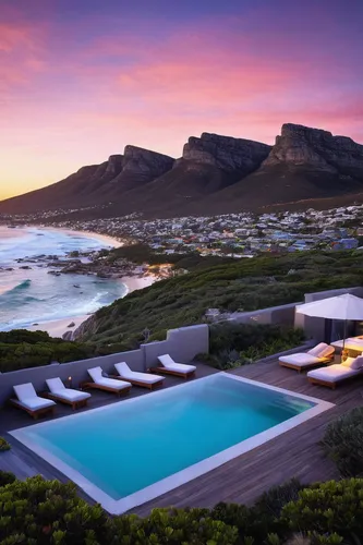 The luxury POD boutique hotel offers breathtaking views of the deep blue Atlantic ocean and sits right across from the famous Camps Bay beach, Cape Town.,cape town,capetown,south africa,table bay,twel