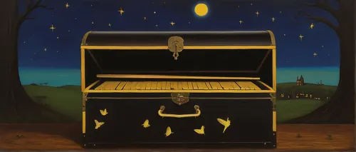 Create an eerie ambiance using a music chest as the main instrument.,music chest,the piano,player piano,harpsichord,piano,lyre box,pianist,pianet,piano player,musical box,pianos,grand piano,constellat