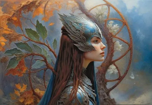 a woman with intricate hair and a dragon mask on her head is surrounded by wings,fantasy portrait,dryad,faerie,fantasy art,the enchantress,elven,Illustration,Realistic Fantasy,Realistic Fantasy 03