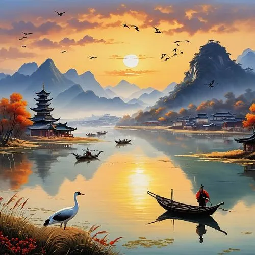 landscape background,fantasy landscape,autumn landscape,river landscape,oriental painting,youliang,beautiful landscape,nature landscape,haicang,autumn mountains,fantasy picture,mountain landscape,mountainous landscape,japan landscape,wenzhao,sizhao,boat landscape,jianxing,yanzhao,yiping,Photography,General,Realistic