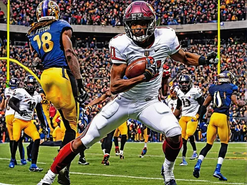 Picture Justin Jefferson as the star wide receiver in a championship match.,kick return,jordan fields,running back,gridiron football,national football league,cobb,fedex field,hurdling,international ru