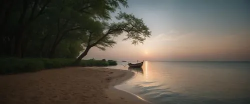 пусто,a boat sits on the beach at sunset,pantai teluk awur jepara,sunrise beach,beach landscape,indiana dunes state park,calmness,lake victoria