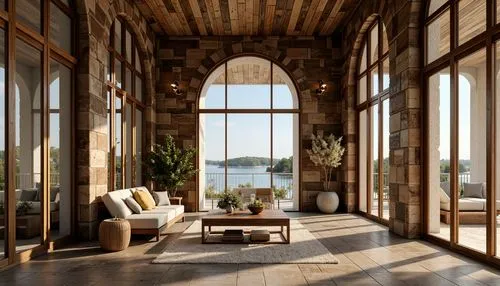 sunroom,amanresorts,penthouses,luxury home interior,lefay,3d rendering,loggia,wooden windows,verandah,loft,wooden beams,villa balbianello,livingroom,hovnanian,living room,verandahs,porch,entryway,home interior,verandas