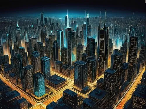 metropolis,cybercity,megalopolis,city at night,coruscant,cybertown,capcities,city cities,megacities,microdistrict,urbanworld,cityscape,megapolis,cyberport,coruscating,black city,ctbuh,cities,futuristic landscape,megacorporation,Art,Artistic Painting,Artistic Painting 51