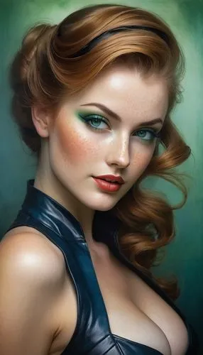 world digital painting,fantasy art,fantasy woman,redheads,bodypainting,fantasy portrait,black widow,femme fatale,body painting,redhead doll,bodypaint,maureen o'hara - female,airbrushed,pin-up girl,celtic woman,poison ivy,women's eyes,portrait background,fantasy picture,woman face,Illustration,Realistic Fantasy,Realistic Fantasy 16