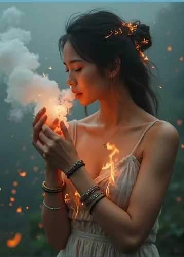 fire artist,mystical portrait of a girl,fire eater,fire dancer,pyromaniac,flame spirit,fire angel,enchantment,fire making,sparklers,smoke dancer,pyrokinesis,magical,scents,flame of fire,incenses,perfumer,fire and water,fire poker flower,fire flower,Photography,General,Realistic