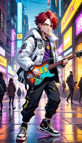 cyberpunk,transistor,anime japanese clothing,punk,guitar player,street musician,cg artwork,kosmea,punk design,music background,artistic roller skating,2d,harajuku,tracer,violinist violinist,renegade,skater,music band,anime cartoon,background image,Anime,Anime,Cartoon