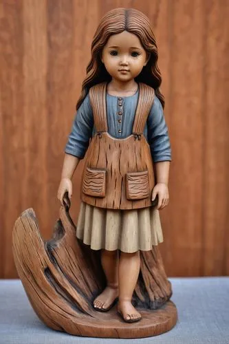 A girl, wood carving, wood, 3D, sculpture, whole body, weathering marks,,wooden doll,wooden figure,clay doll,handmade doll,wood carving,vintage doll,doll figure,miniature figure,wooden toy,wooden figu