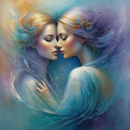 wlw,rhinemaidens,amantes,romantic portrait,mother kiss,garamantes,vivants,priestesses,sylphs,orions,melian,empath,caresse,harmoniously,veils,canonesses,fantasy art,consorts,mirror of souls,girl kiss,Conceptual Art,Daily,Daily 32