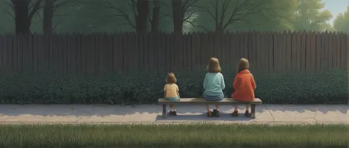 horsetail family,row of trees,little girls walking,studio ghibli,meadow play,grass family,little girls,in the tall grass,summer evening,travelers,parallel world,fences,residents,stroll,pine family,children studying,backgrounds,cattails,park bench,chestnut forest,Art,Artistic Painting,Artistic Painting 48