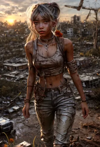 post apocalyptic,female warrior,scorched earth,warrior woman,silphie,nora,wasteland,huntress,lara,barbarian,trash land,destroyed city,voodoo woman,pubg mascot,fae,warrior east,scrap collector,the enchantress,gara,game character