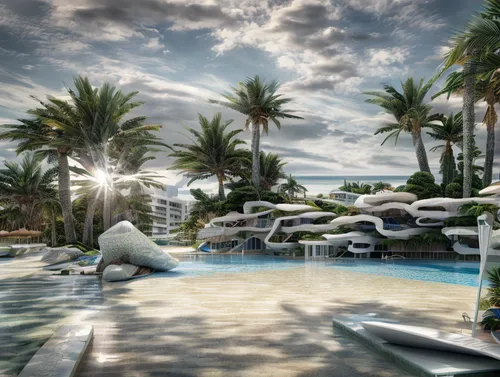 3d rendering,dolphinarium,resort,outdoor pool,render,swimming pool,holiday complex,diamond lagoon,3d rendered,digital compositing,3d render,jumeirah,beach resort,the palm,iberostar,seaside resort,hotel riviera,golf resort,tropical house,club med