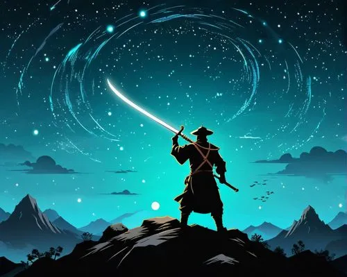 mobile video game vector background,sagittarius,sci fiction illustration,hand draw vector arrows,violinist violinist of the moon,silhouette art,vector illustration,background vector,game illustration,the wanderer,quarterstaff,android game,vector art,bow and arrows,scythe,vector graphics,moon and star background,vector image,vector graphic,star illustration,Unique,Design,Logo Design