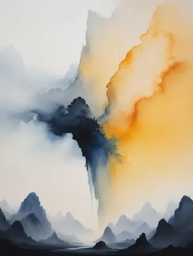 volcanic landscape,cloud mountain,cloud mountains,danxia,world digital painting,fantasy landscape,watercolor paint strokes,jianfeng,watercolor background,volcanic,foggy landscape,virtual landscape,sea of clouds,wave of fog,erupting,abstract air backdrop,digital painting,landscape background,eruption,sea of fog,Photography,General,Natural