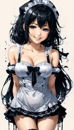 maid,kantai collection sailor,hinata,frilly,white and black color,torn dress,the sea maid,kantai,anime japanese clothing,white clothing,milk splash,anime girl,white and black,unknown,ganai,see-through clothing,erika,nightgown,wet girl,torn shirt,Illustration,Black and White,Black and White 34