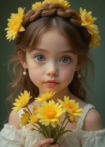 beautiful girl with flowers,flower girl,yellow daisies,girl in flowers,yellow petals,yellow petal