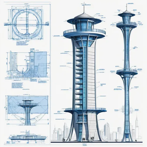 futuristic architecture,blueprints,concept art,cellular tower,blueprint,constructions,steel tower,electric tower,international towers,urban towers,towers,industrial design,kirrarchitecture,structures,architect plan,wireframe graphics,sky space concept,skyscraper,development concept,technical drawing,Unique,Design,Blueprint