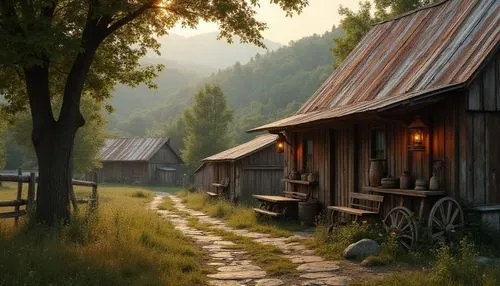 summer cottage,rustic,the cabin in the mountains,wooden hut,country cottage,home landscape,log cabin,wooden house,rustic aesthetic,cottage,log home,wooden houses,small cabin,red barn,mountain hut,rural landscape,barn,cabins,countryside,little house,Photography,General,Realistic