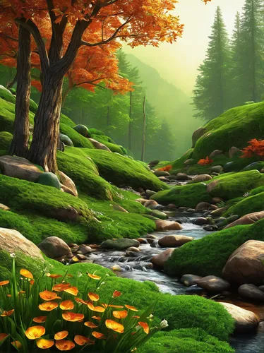 landscape background,autumn background,nature landscape,background view nature,forest landscape,autumn landscape,green landscape,autumn forest,forest background,landscape nature,autumn idyll,fall landscape,spring leaf background,autumn scenery,brook landscape,meadow landscape,beautiful landscape,natural landscape,mountain stream,fantasy landscape,Illustration,Retro,Retro 09