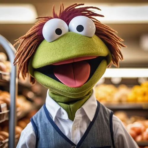 the muppets,beaker,bert,muppet,ernie,kermit,sesame street,kermit the frog,television character,shopkeeper,anthropomorphized animals,peck s skipper,anthropomorphized,sweater vest,pepino,knauel,clerk,diet icon,the mascot,shopping icon