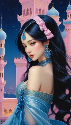 rem in arabian nights,sheherazade,fantasy picture,jasmine,fantasy art,scheherazade,Illustration,Realistic Fantasy,Realistic Fantasy 08