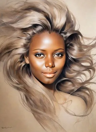 one line art, flowing lines, rolf armstrong, flowing hair
,an oil painting of a beautiful african girl,airbrush,airbrushed,ororo,african american woman,oluchi,african woman,Digital Art,Watercolor