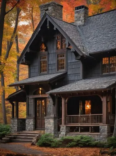 house in the forest,new england style house,forest house,the cabin in the mountains,house in the mountains,country cottage,house in mountains,cottage,witch's house,traditional house,beautiful home,summer cottage,log cabin,wooden house,old house,fall landscape,vermont,country house,log home,crispy house,Illustration,Realistic Fantasy,Realistic Fantasy 46