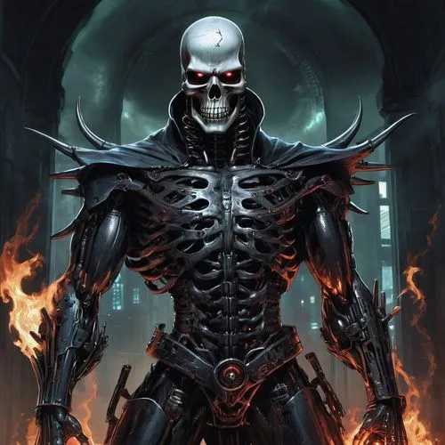 Терминатор против Бендера из футурамы,a skeleton that is standing in a building,endoskeleton,deadman,death god,reaper,maximilien,nekron,Conceptual Art,Fantasy,Fantasy 34